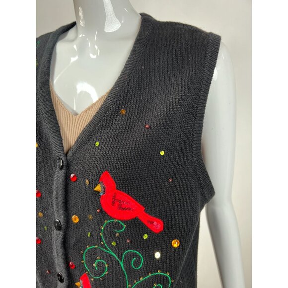 Kim Rogers Womens Festive Cardinal Embroidered Sweater Vest Black Size L - Picture 6 of 16